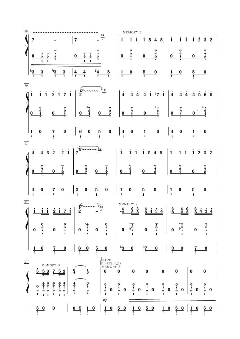 从线谱译成<em>简谱</em>的双排键<em>电子琴谱</em>《卡门序曲》