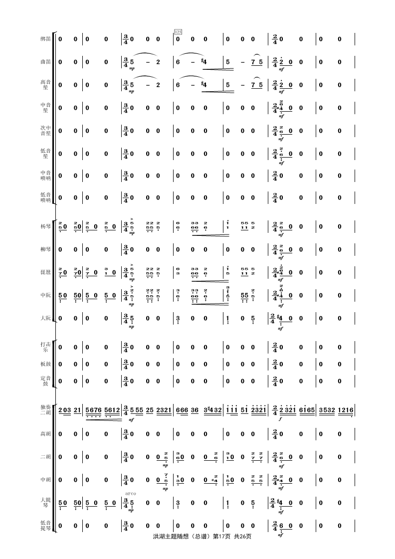 洪湖主题随想 二胡与乐队总谱